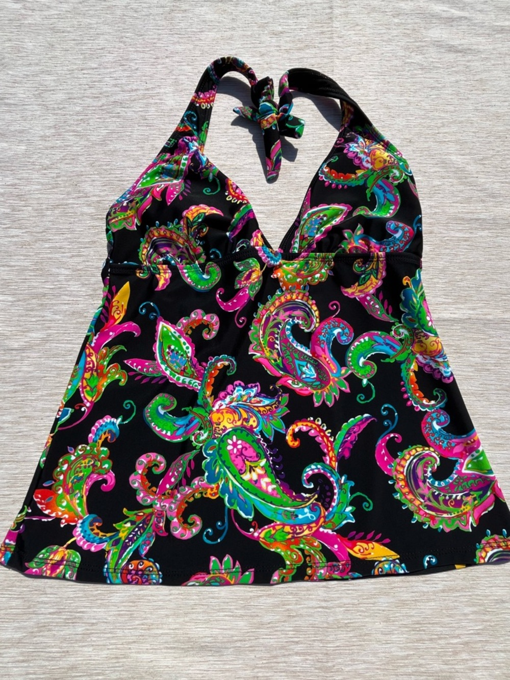 Chaps Women’s Swimsuit Bathing  Suit Halter Tank Top Vibrant Paisley Print 8